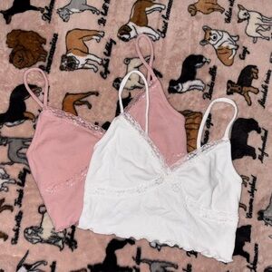 No Boundaries Pink and White Lace Trim Camisole Set